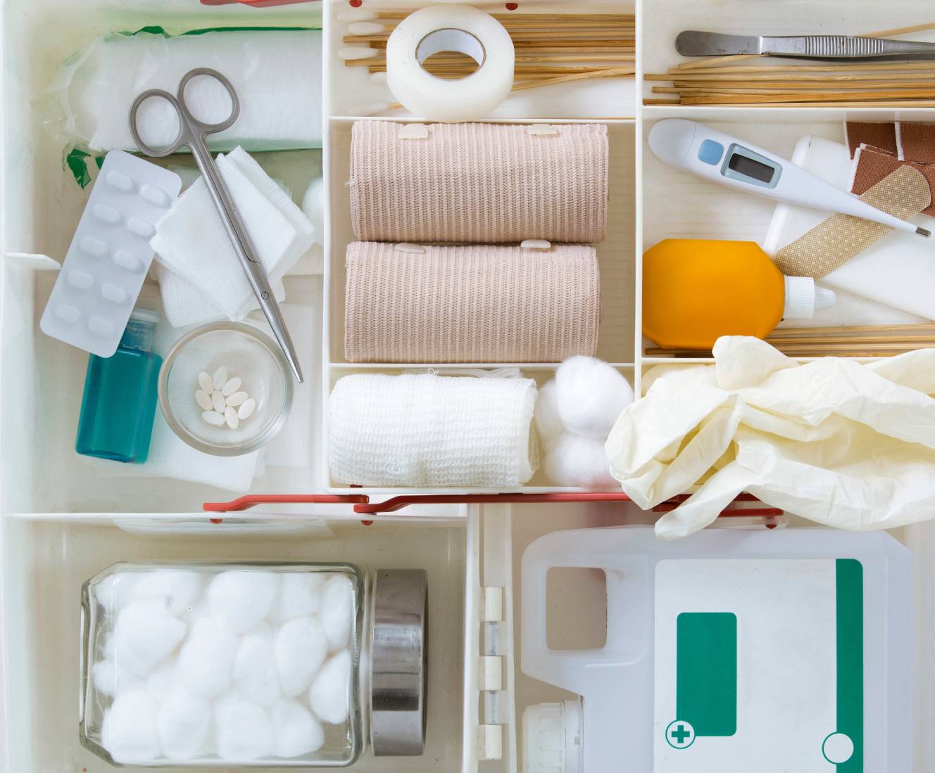 bandages along with the first aid kit